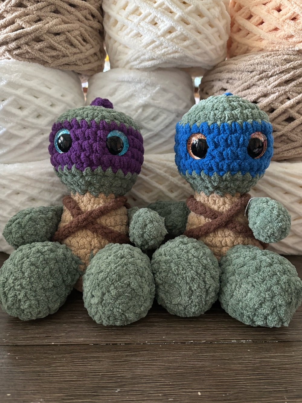 Crochet sitting Teenage Mutant Ninja Turtles plush